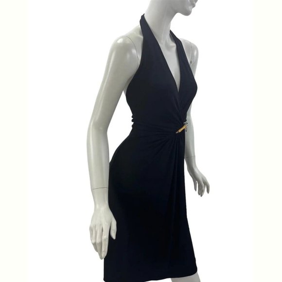 NWT 2006 Vintage Gucci Wrap Effect Black Dress Open Back and Bamboo Pin 38 US 2 - Picture 2 of 5